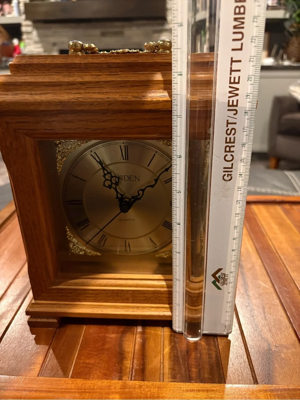 Linden Westminster Solid Oak Wood Mantle Clock with Chimes Battery Powered
